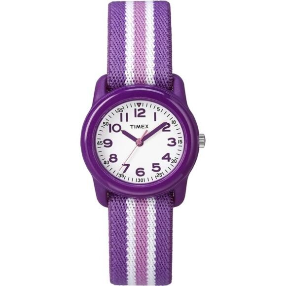 Kids Watch 29mm Blue/Yellow Stripe Elastic Fabric, Purple/Pink